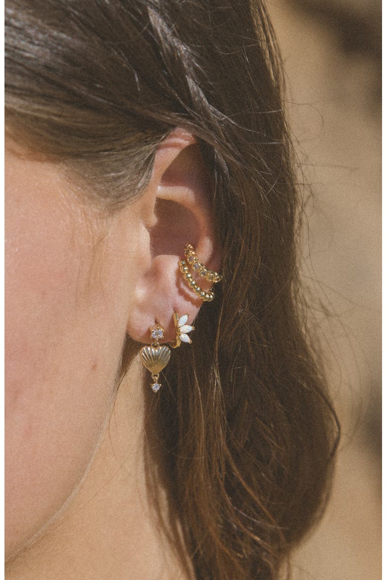 Opal Arc Huggie Hoop Earrings, Alternate, color, GOLD