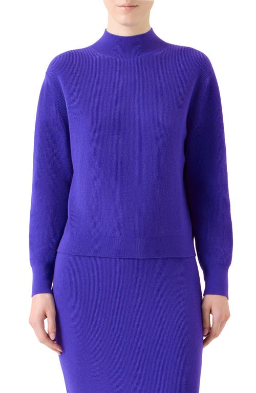 Akris Punto Mock-neck Cashwool Rib Sweater In Blue