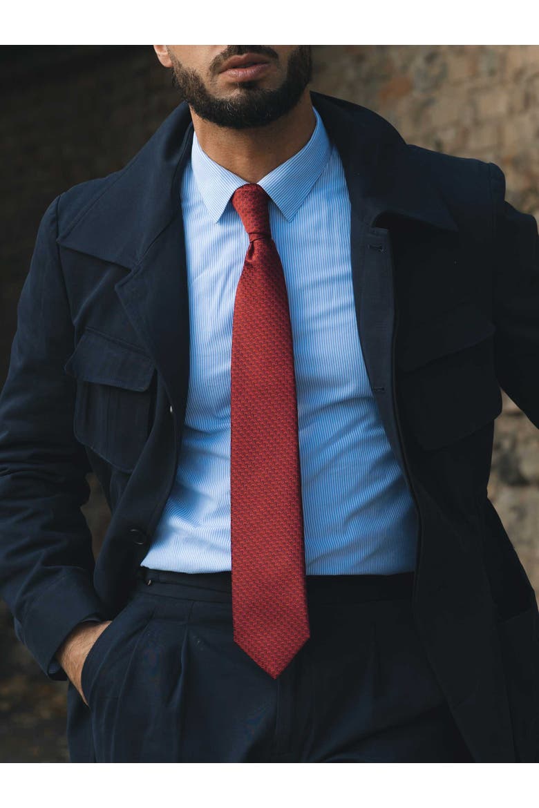 Brunelli - Silk Jacquard Tie for Men, Alternate, color, Ruby Red