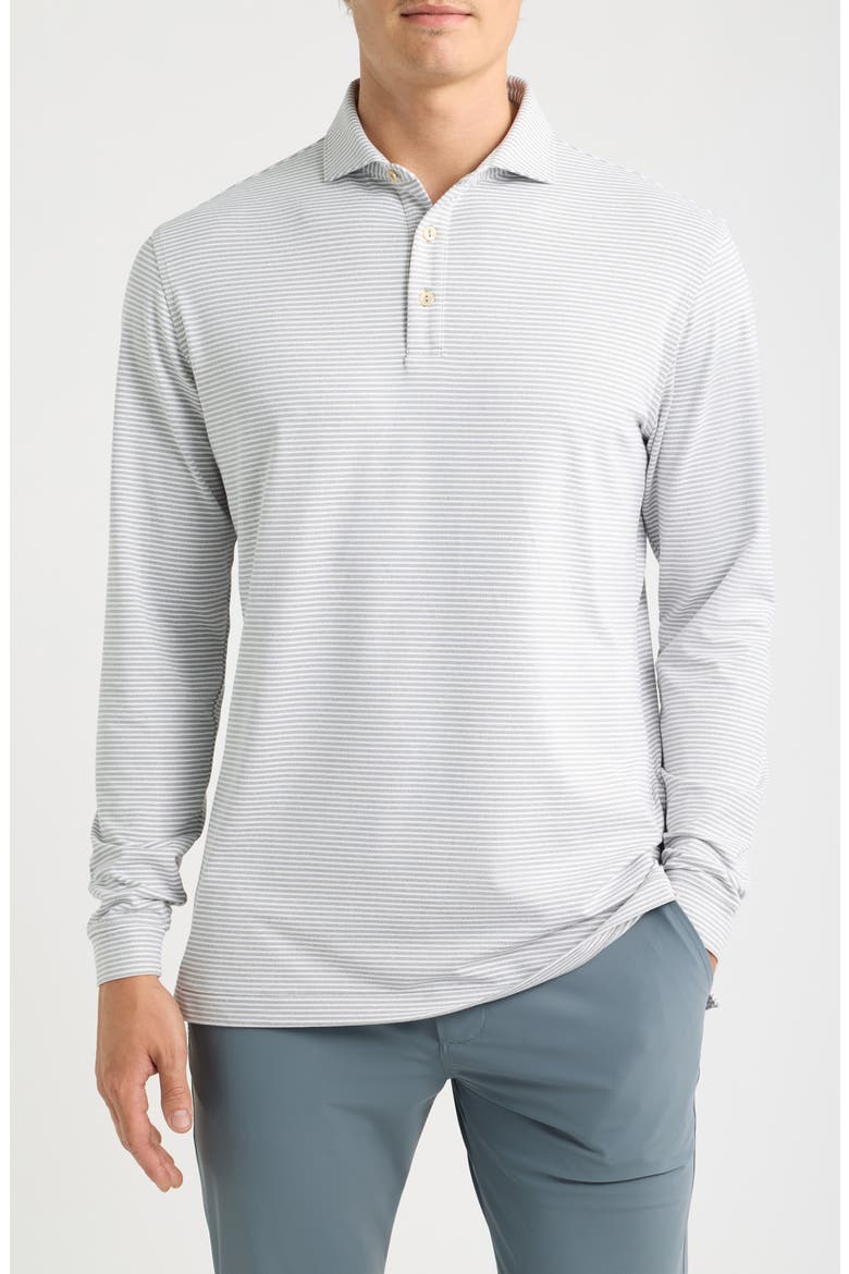 Lyons Stripe Summer Comfort Long Sleeve Performance Jersey Polo, Main, color, GALE GREY