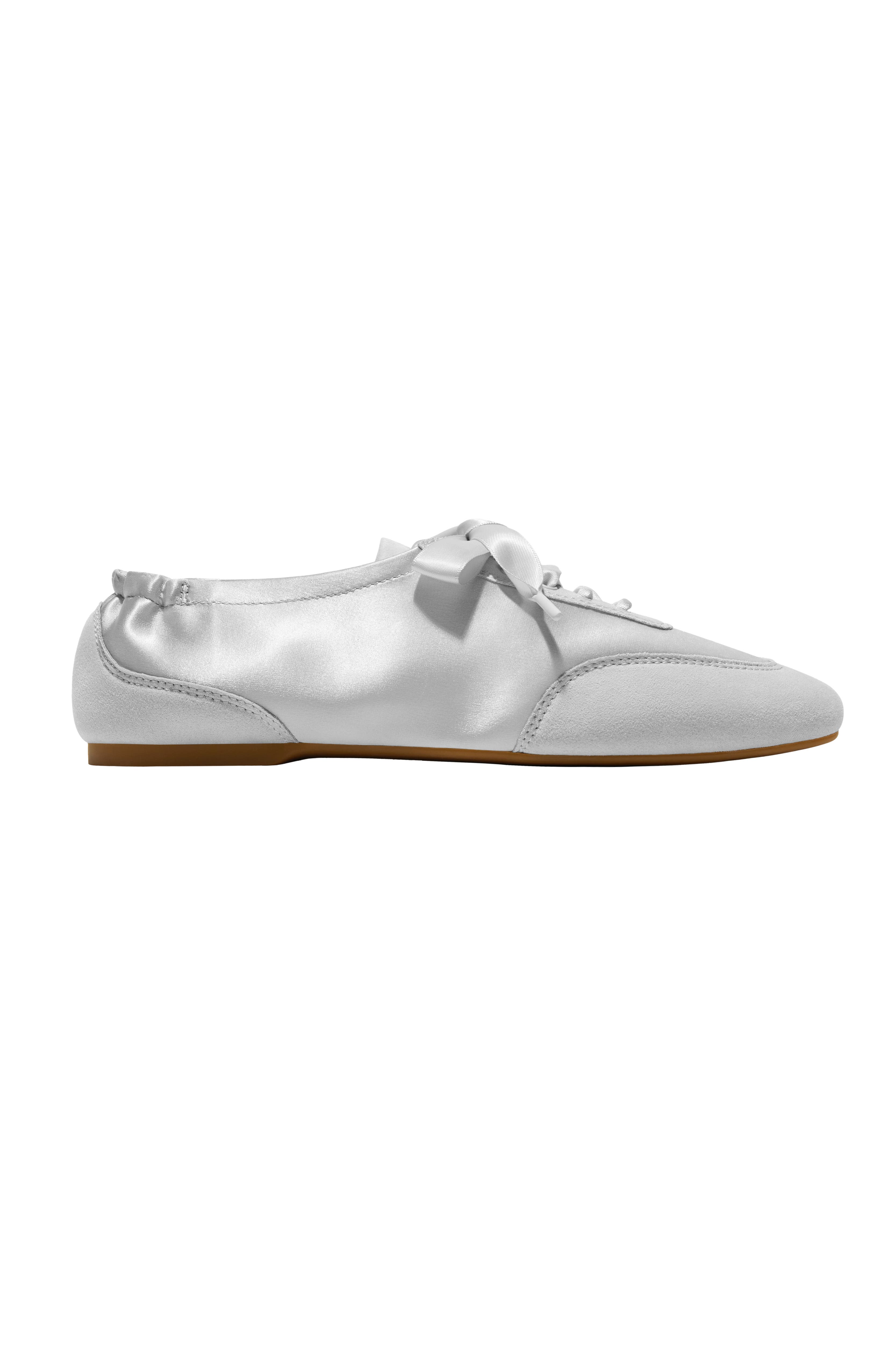 VIVAIA Square-Toe Lace-Up Satin Sneakerina, Alternate, color, Grey Silver