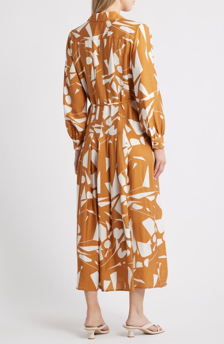 MELLODAY Long Sleeve Geometric Shirtdress, Alternate, color, Mustard Geo