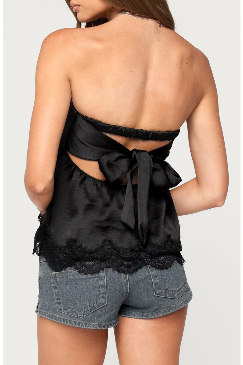 Netta Lace Trimmed Strapless Satin Top, Alternate, color, BLACK