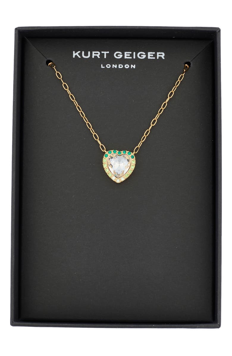 Kurt Geiger London Pavé Crystal Heart Pendant Necklace, Alternate, color, Green