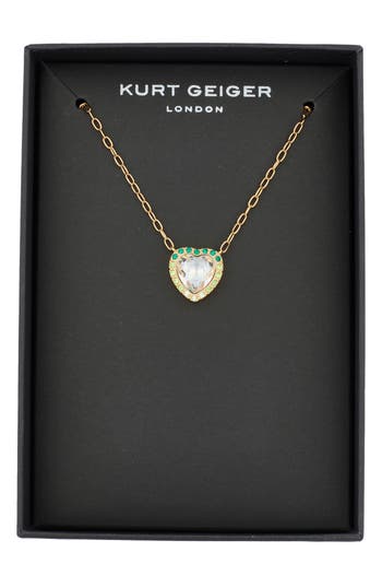 Kurt Geiger London Pavé Crystal Heart Pendant Necklace In Gold