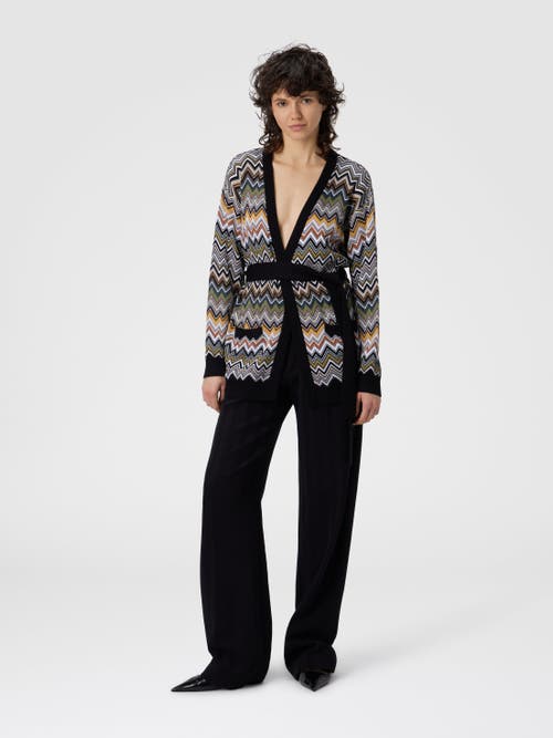 Missoni Relaxed Fit Cardigan With Belt And Chevron Pattern In Multi