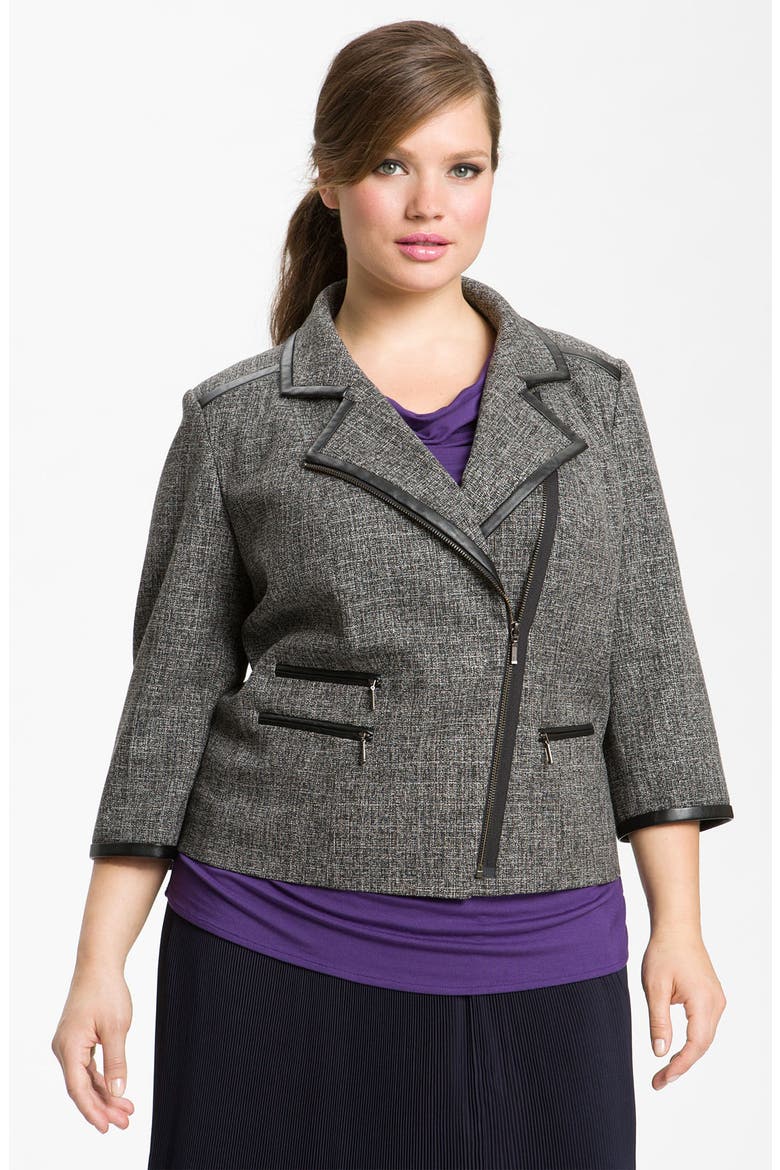 Faux Leather Trim Jacket, Alternate, color, GREY COMBO