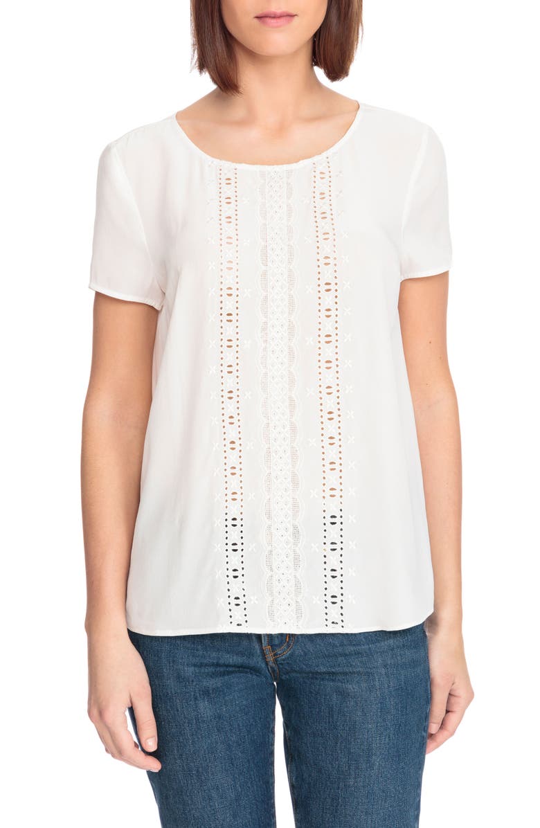 Sézane Amy Cutwork Silk Blouse, Main, color,