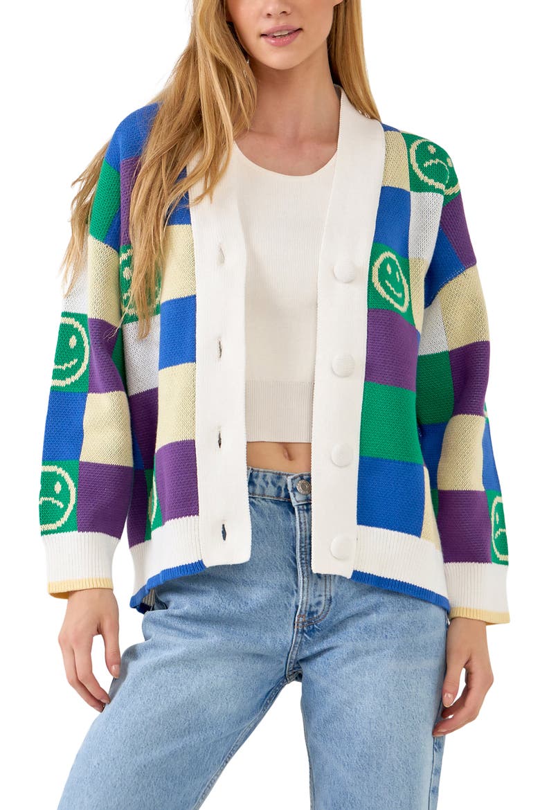 Smiley Colorblock Cotton Cardigan, Main, color, MULTI