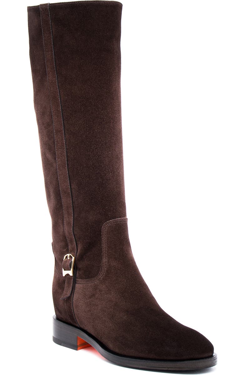 Santoni Suede Riding Boot, Alternate, color, Brown