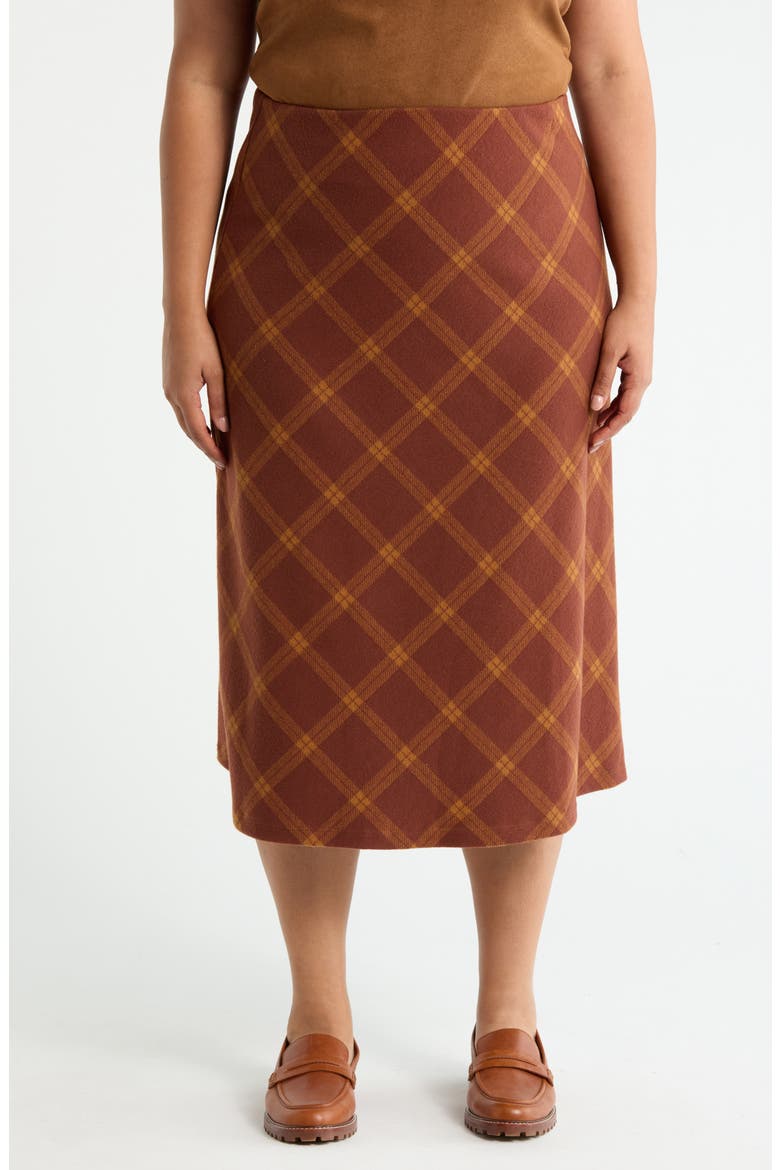 Plaid Knit A-Line Skirt, Main, color, RUST