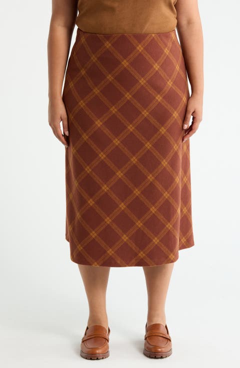 Plaid Knit A-Line Skirt (Plus)