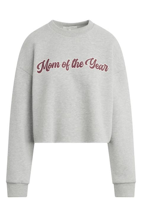 Mom of the Year Crop Cotton Blend Sweatshirt