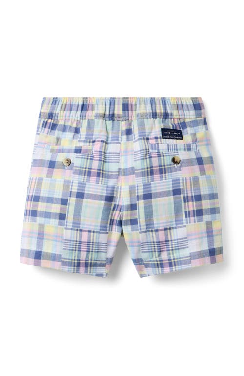 Janie And Jack Plaid Patchwork Pull-on Short In Blue