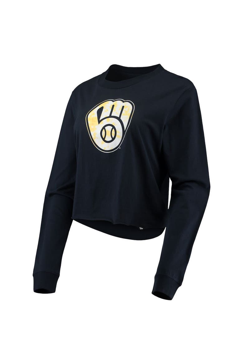 Women's New Era Navy Milwaukee Brewers Baby Jersey Cropped Long Sleeve T-Shirt, Alternate, color, Navy