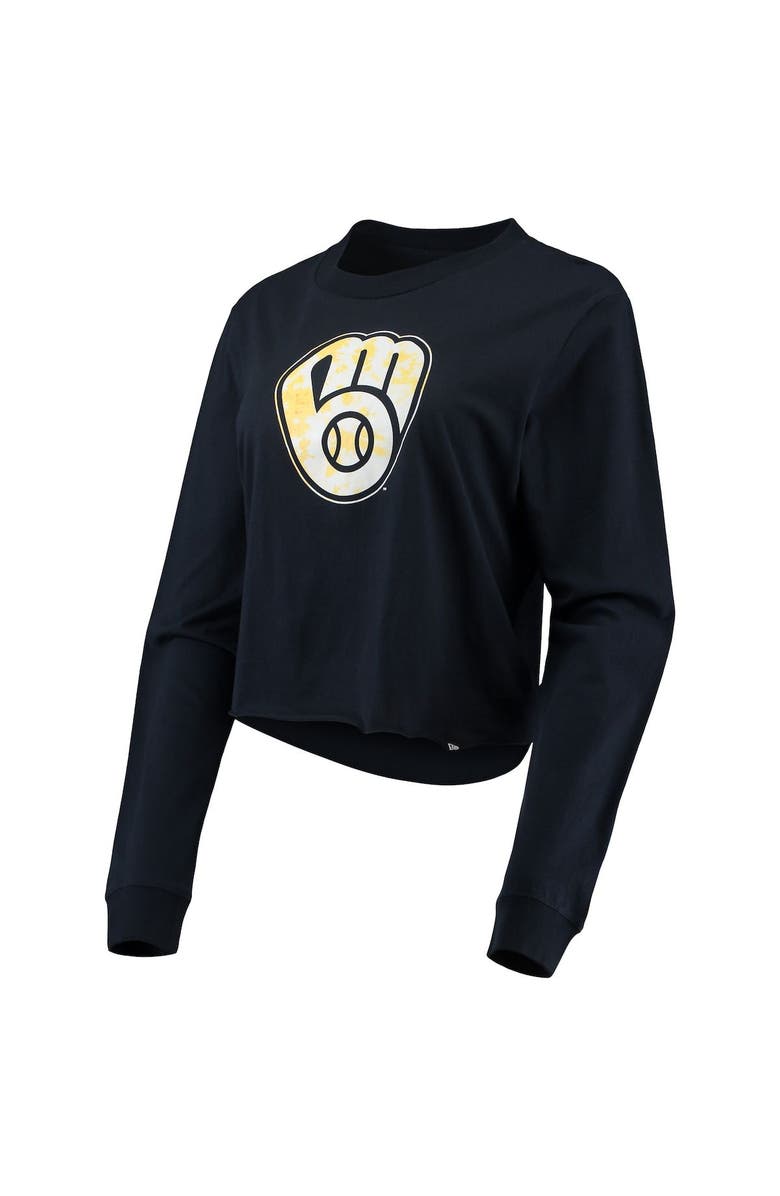 New Era Women's New Era Navy Milwaukee Brewers Baby Jersey Cropped Long Sleeve T-Shirt, Alternate, color, Navy