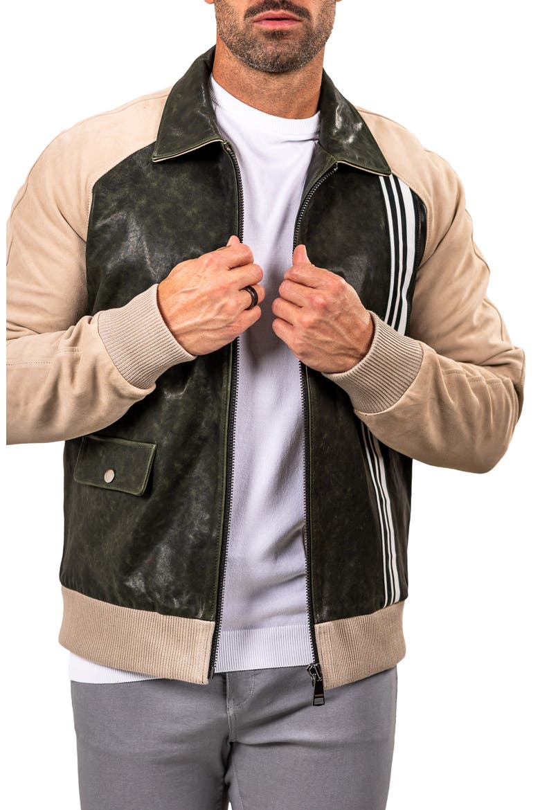 Leather Bomber Jacket, Alternate, color, GREEN