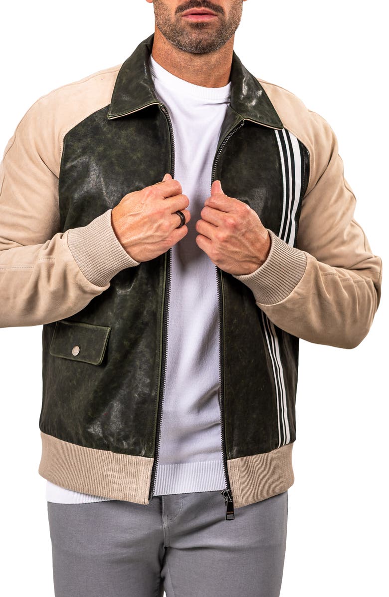 Maceoo Leather Bomber Jacket, Alternate, color, Green