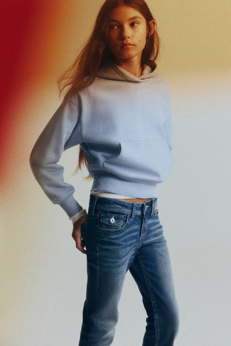 Embroidered-detail Flared Low Jeans, Alternate, color, Denim blue