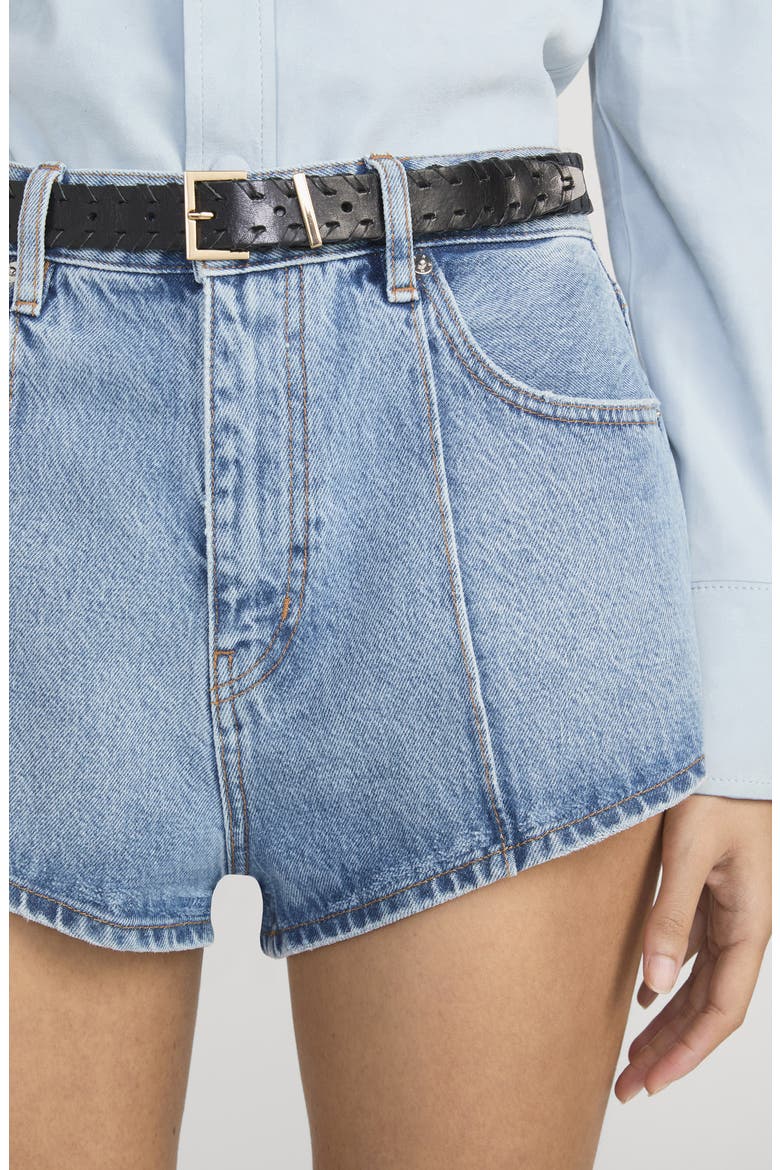 The Tilt High Rise Denim Mini Shorts, Alternate, color, JUNA