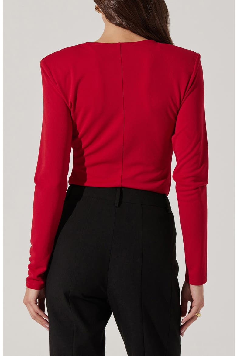 Cowl Neck Shoulder Pad Top, Alternate, color, RED