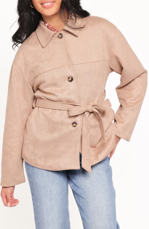 Nelly Crop Faux Suede Trench Coat