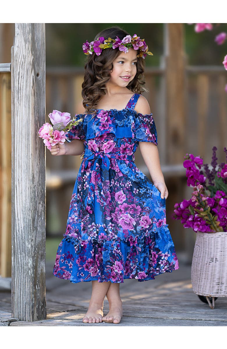 Mia Belle Girls Girls Twilight Blooms Ruffle Midi Dress, Alternate, color, 