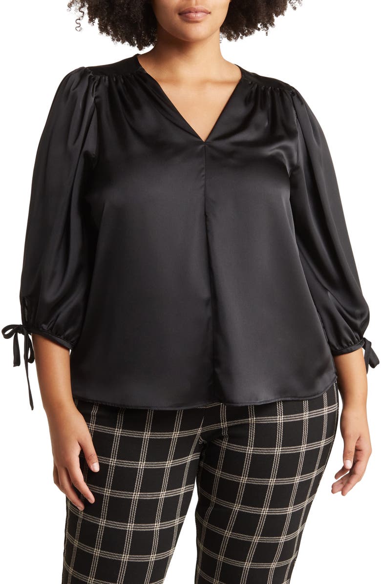 Renee C Satin V-Neck Blouse, Main, color, 