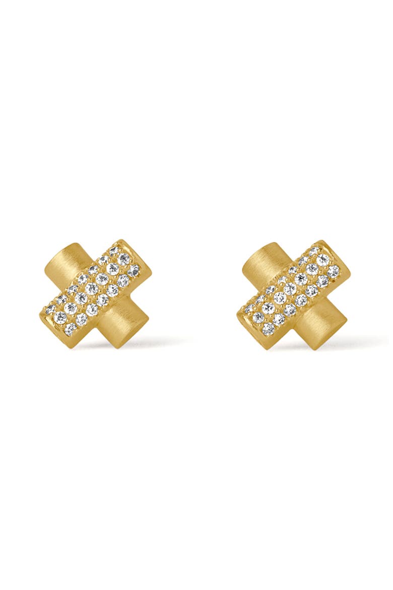 Juliette Pavé Crisscross Stud Earrings, Main, color, WHITE TOPAZ/ GOLD