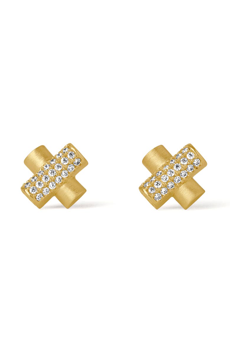 Dean Davidson Juliette Pavé Crisscross Stud Earrings, Main, color, White Topaz/ Gold