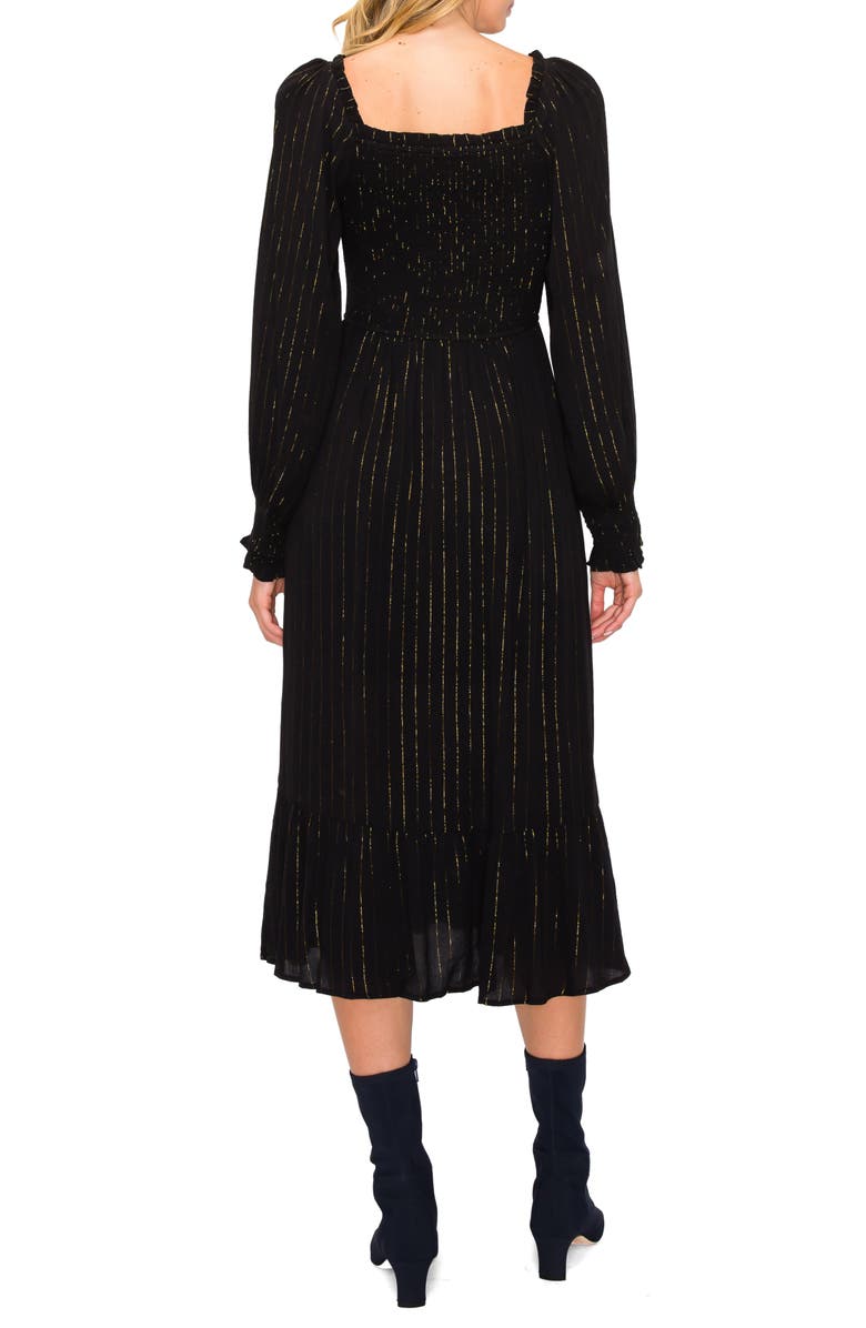 MELLODAY Metallic Stripe Smocked Long Sleeve Midi Dress, Alternate, color, 