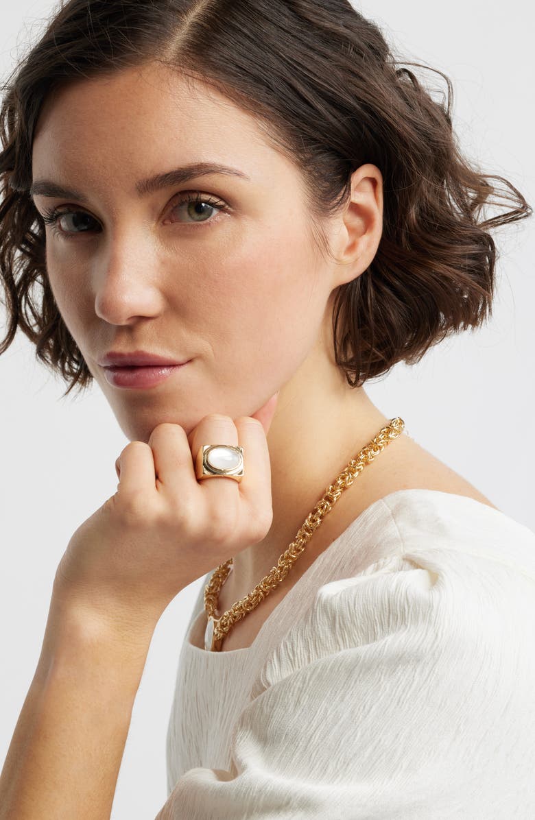 Nordstrom Wide Oval Resin Signet Ring, Alternate, color, White- Gold