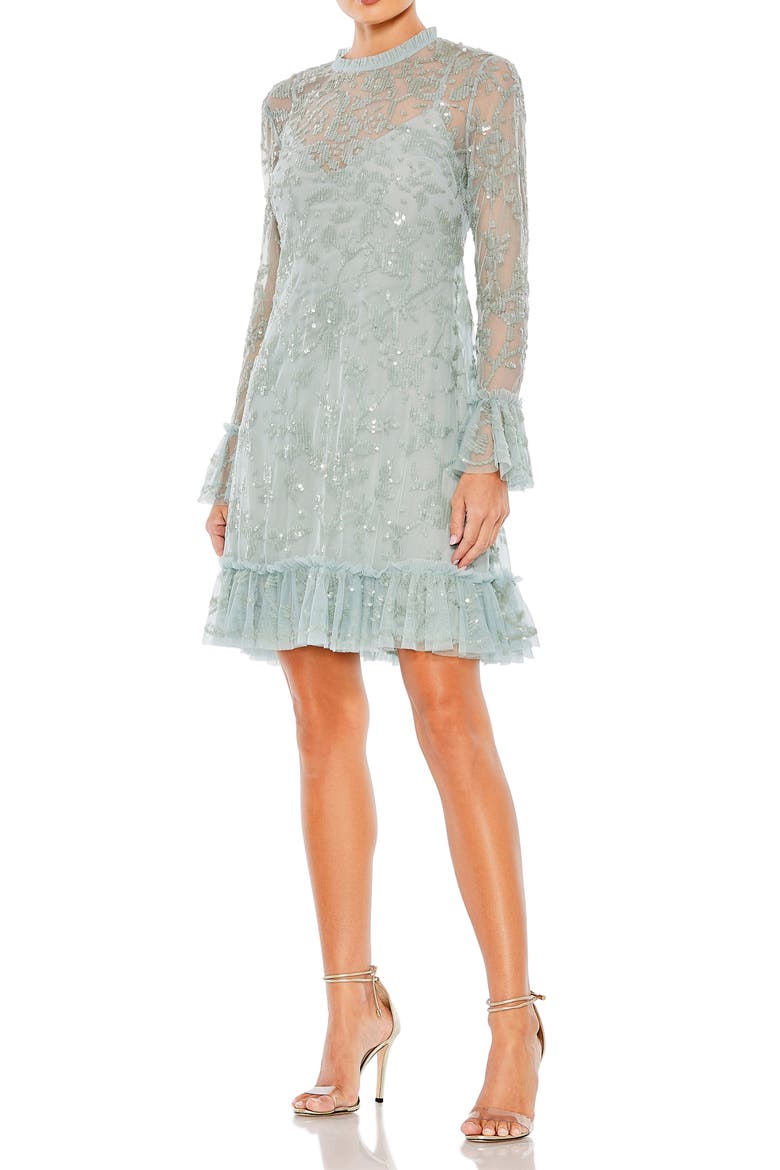 Sequin Long Sleeve Mini Dress, Main, color, Seafoam