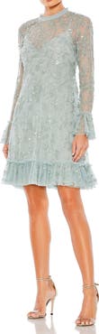 Mac Duggal Sequin Long Sleeve Mini Dress