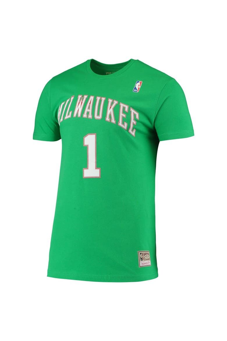 Men's Mitchell & Ness Oscar Robertson Green Milwaukee Bucks Hardwood Classics Stitch Name & Number T-Shirt, Alternate, color, Green