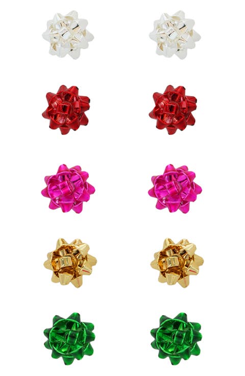 Set of 5 Multicolor Sticky Bow Stud Earrings