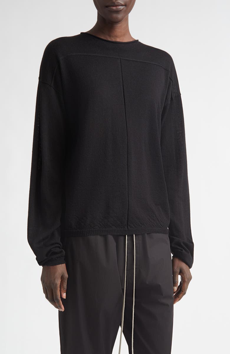 Rick Owens Virgin Wool Crewneck Sweater, Main, color, Black