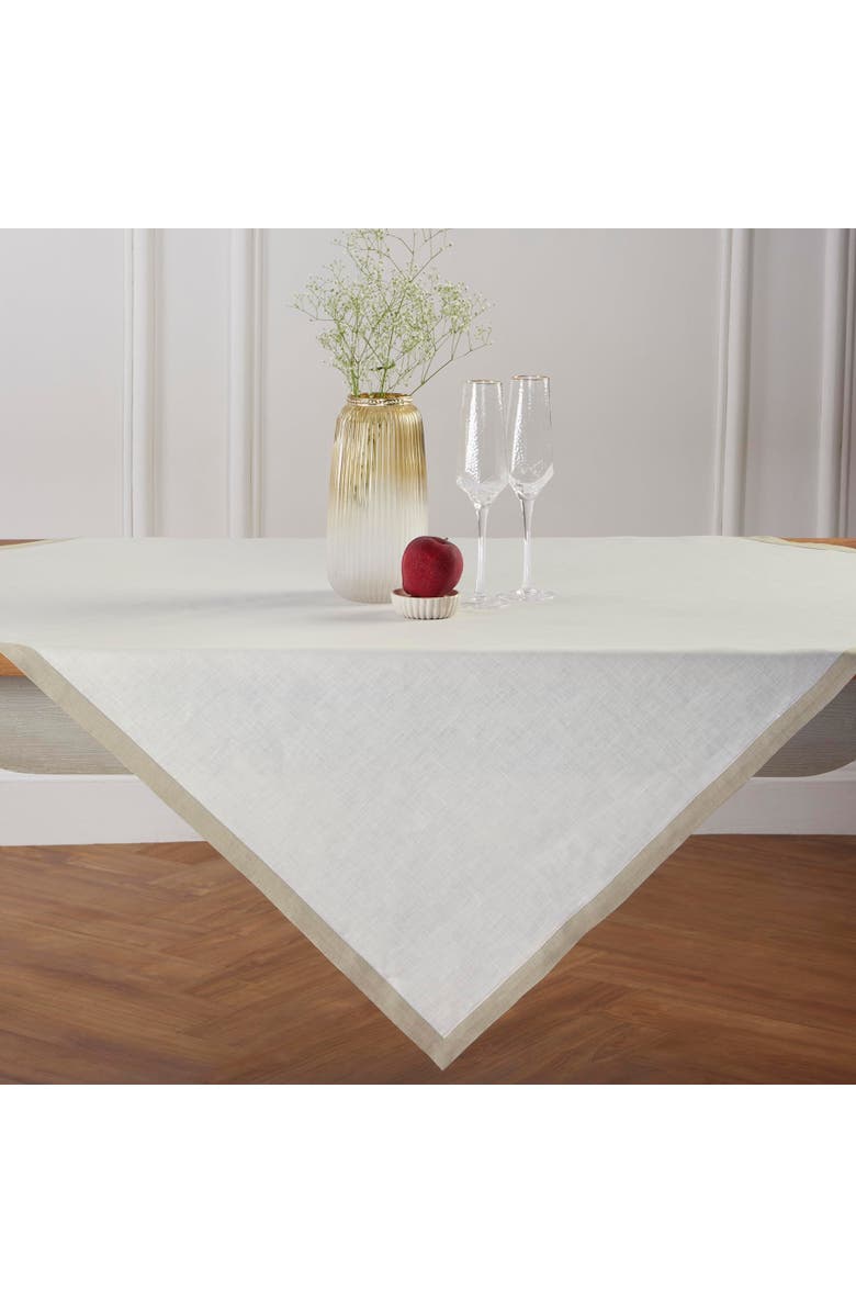 Solino Home Linen Table Throw - Classic, 52" x 52" Inch, Main, color, Natural And White