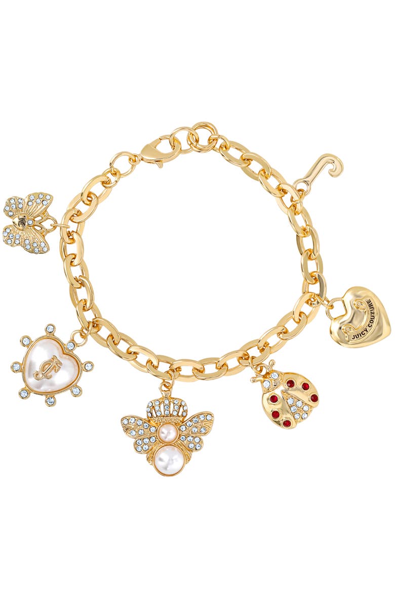 Pearl & Icon Charm Bracelet, Gold-Tone Link with Faux Pearls, Main, color, Gold
