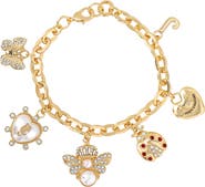 Juicy Couture Pearl & Icon Charm Bracelet, Gold-Tone Link with Faux Pearls