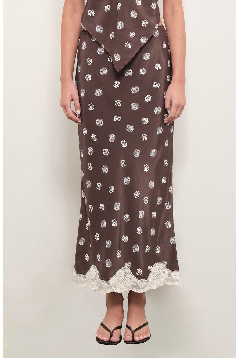 Alexi Floral Print Satin Skirt, Main, color, BROWN ROSE PRINT