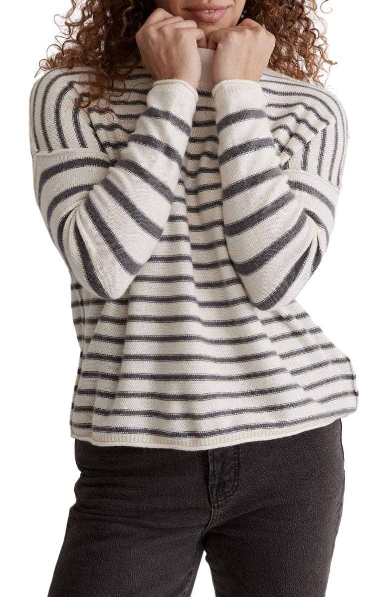 Madewell Stripe Play Mock Neck Pullover Sweater, Main, color, 