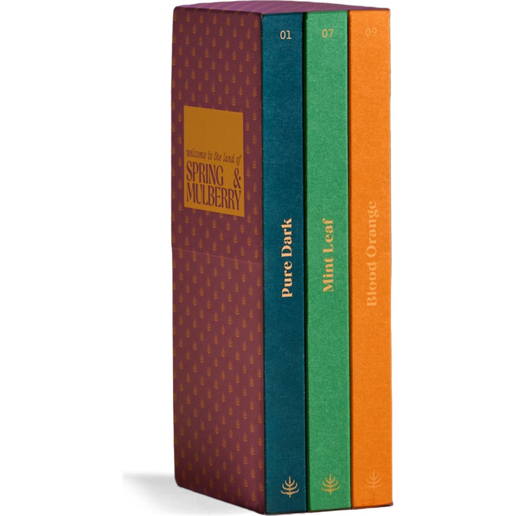 Spring & Mulberry Quintessentials Collection Date Sweetened Dark Chocolate Bars 3-Piece Gift Box in Purple  product