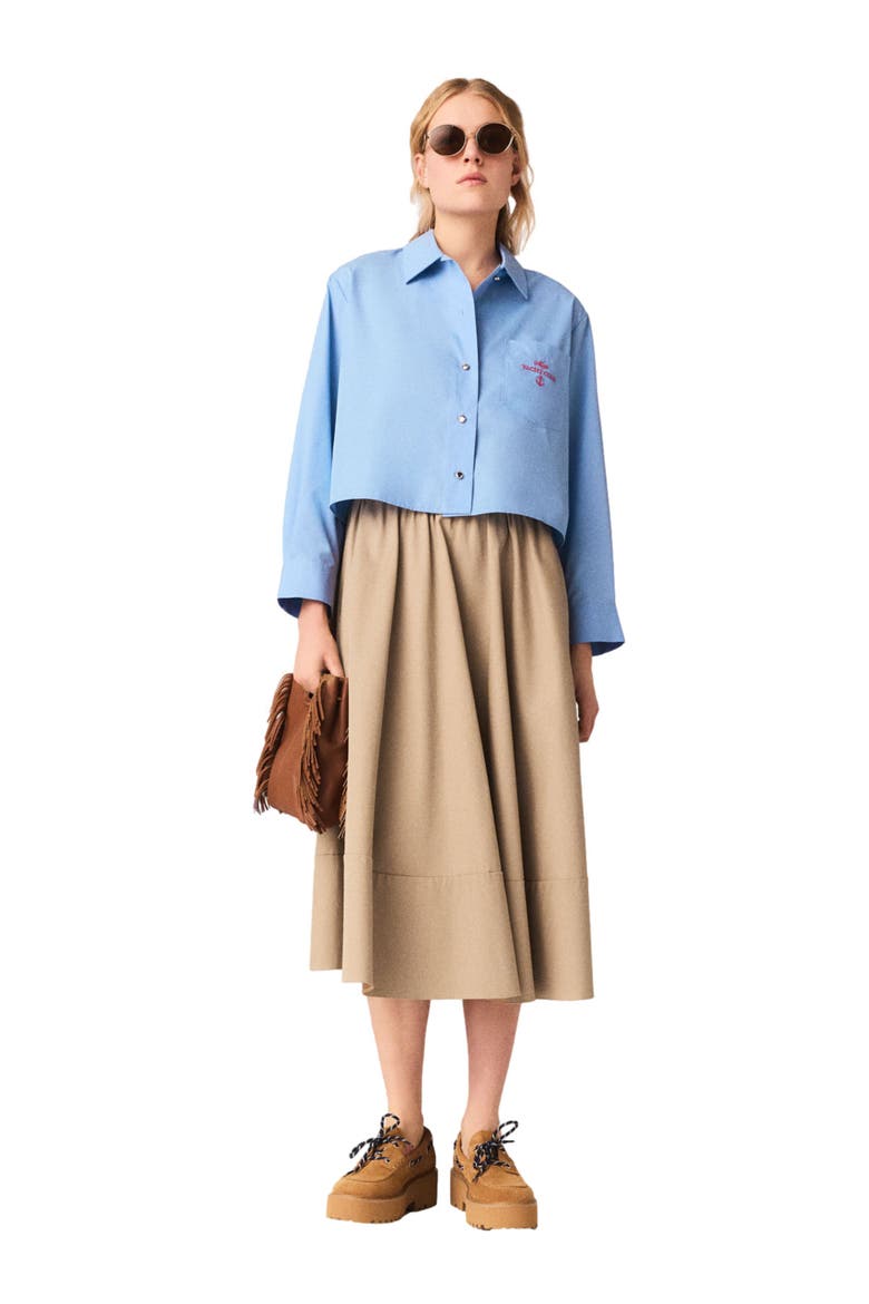 Pleated back embroidered shirt, Alternate, color, Blue