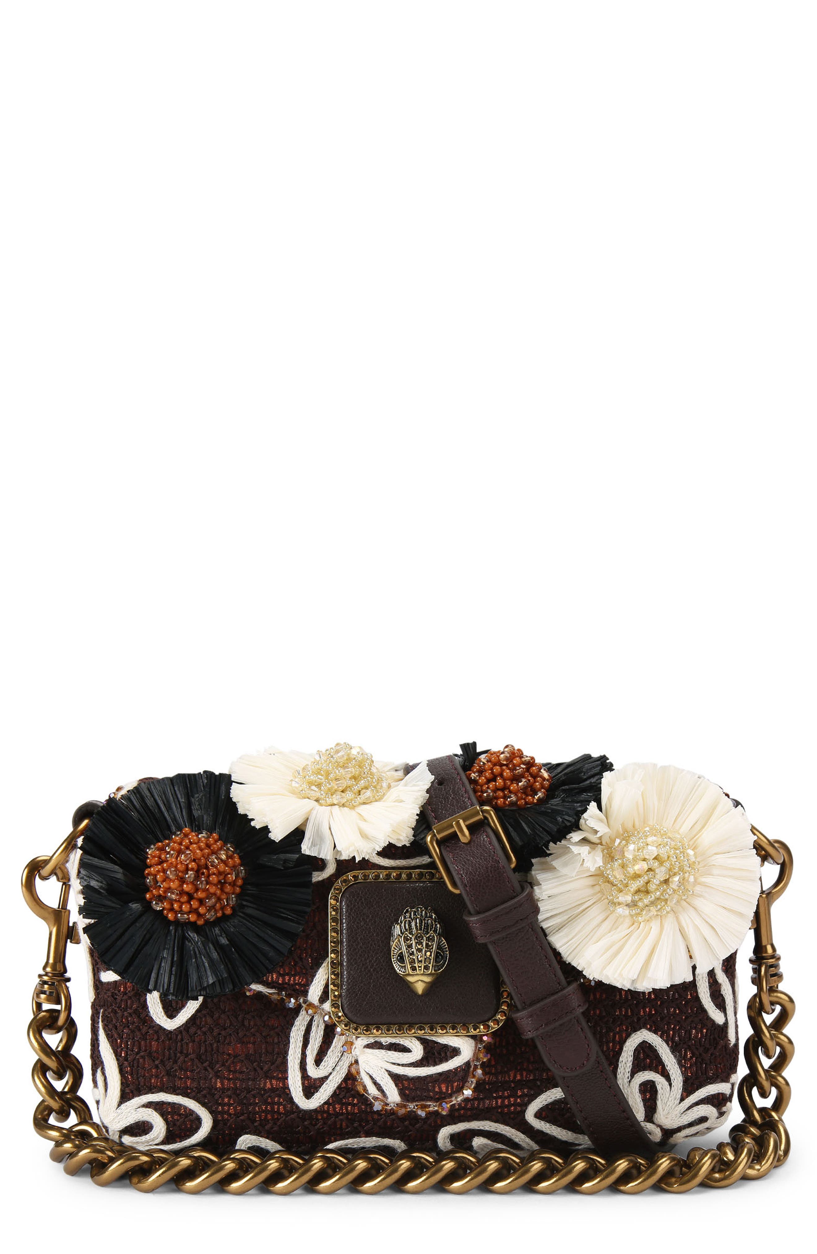 Kurt Geiger London Mini Floral Appliqué Clutch, Main, color, Brown