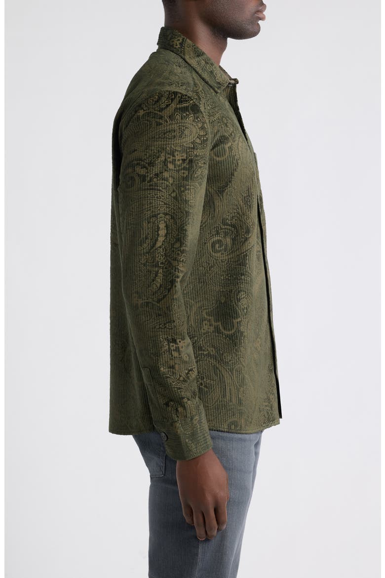 Cutler Paisley Stretch Cotton Corduroy Button-Up Shirt, Alternate, color, OLIVE PAISLEY