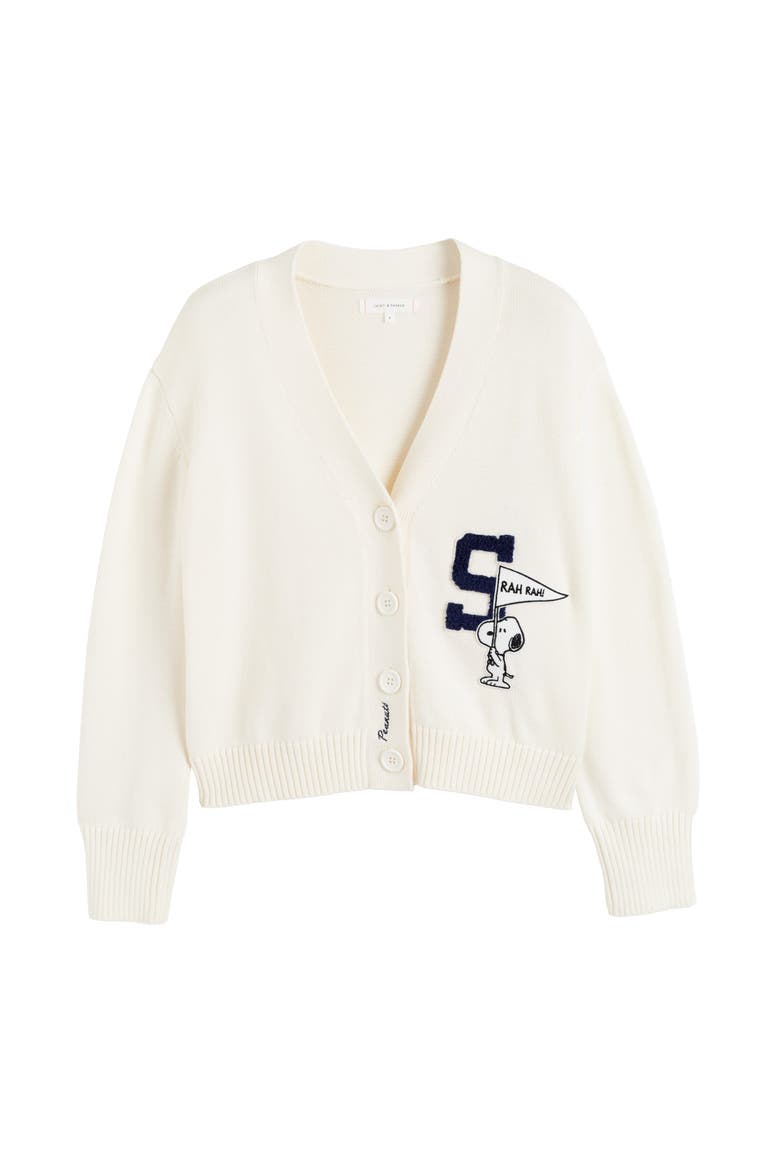 Snoopy Varsity Cotton Cardigan Sweater, Alternate, color, Cream