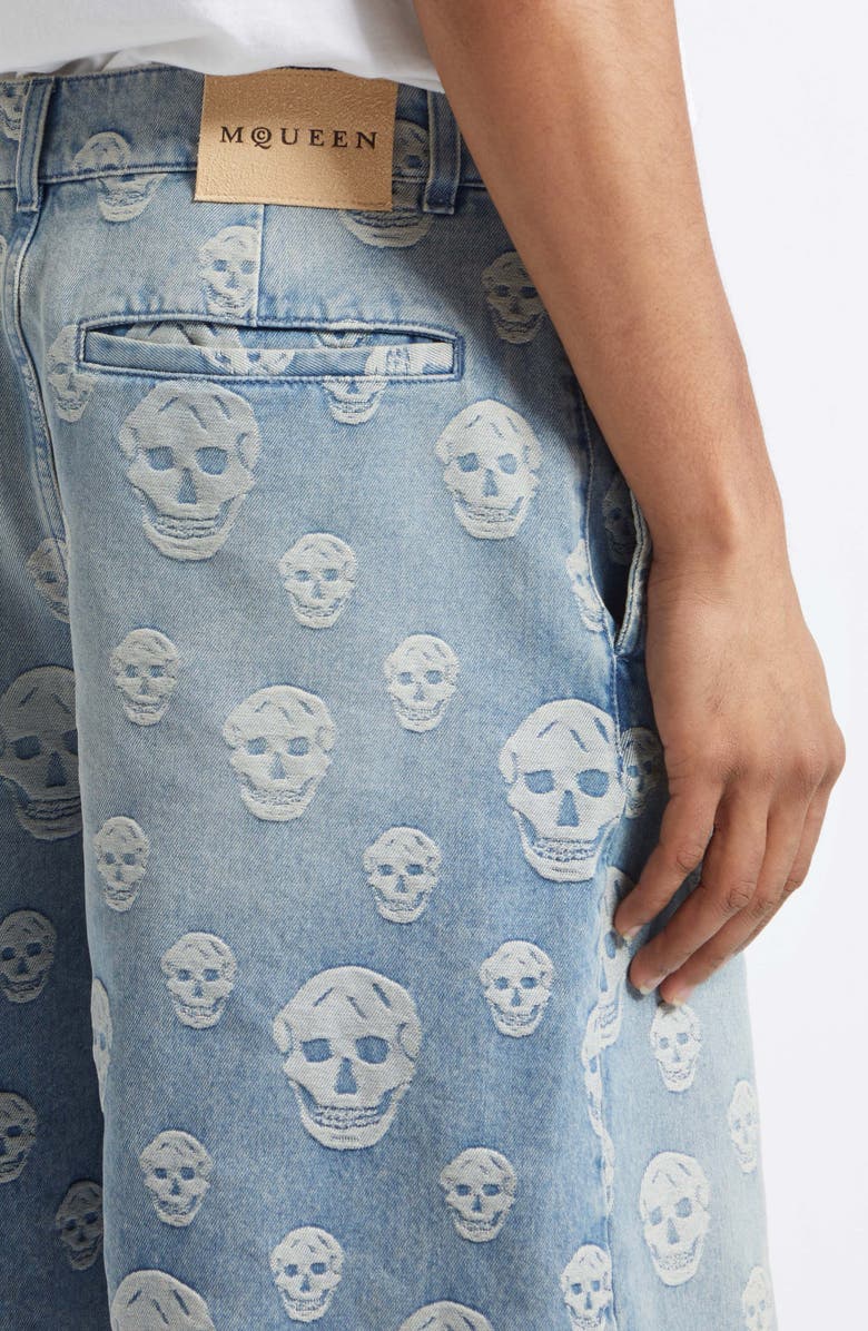 McQueen Skull Jacquard Denim Sailor Shorts, Alternate, color, Sapphire