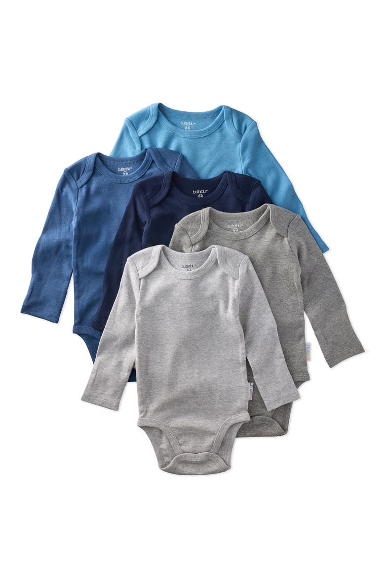 Blake Long Sleeve Organic Cotton Assorted 5-Pack Bodysuits, Main, color, BLUE