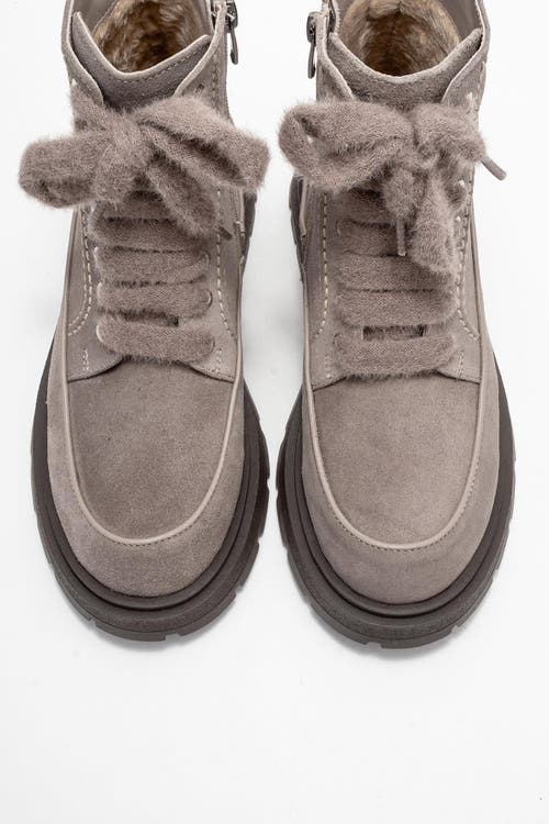 Forever & Always Shoes Mina Leather Combat Boot In Gray